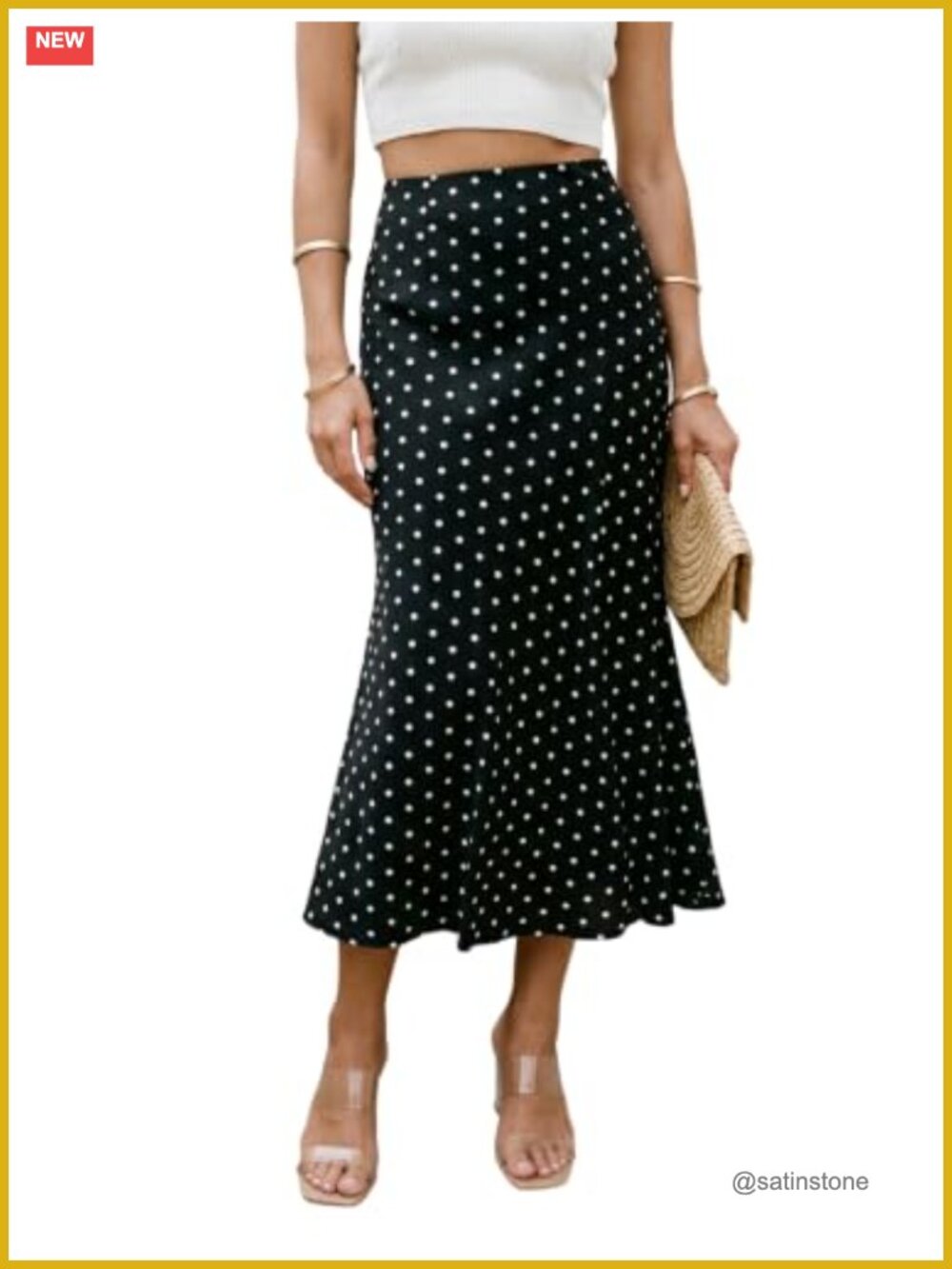 Women's Satin Polka Dot Midi Skirt High Waisted A-Line Flowy